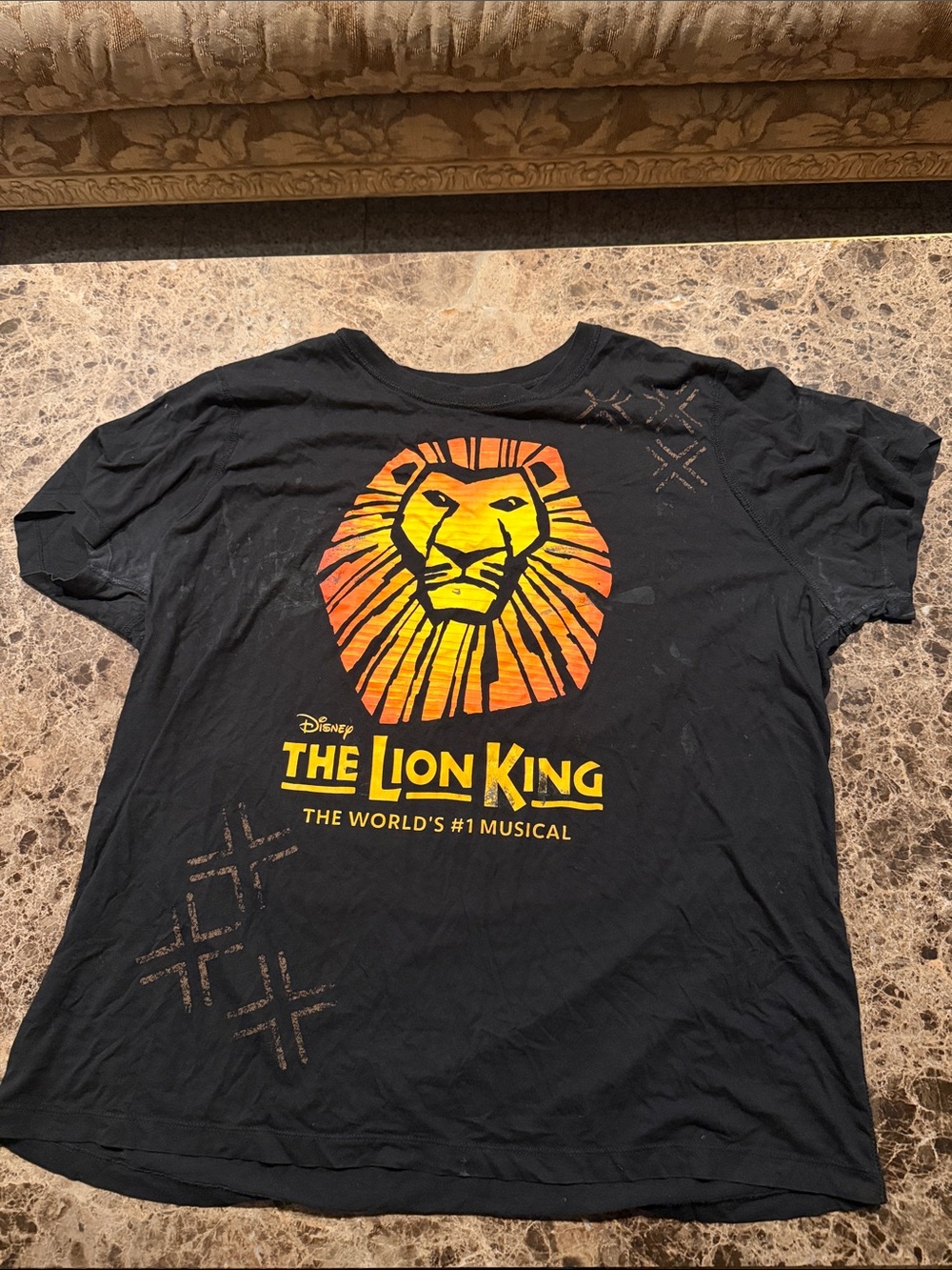 Disney Men's Black T‑Shirt with Yellow-Orange Lion King Graphic